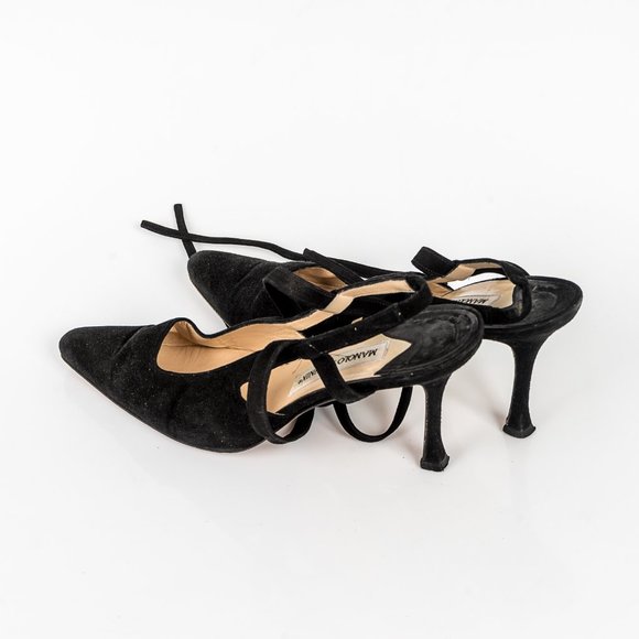 Vintage Suede Manolo Blahnik tie heels - sz 40 - Picture 1 of 6